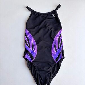 TYR One Piece Swimsuit Womens 32 Black Purple Athletic Lap Swim bathing suit